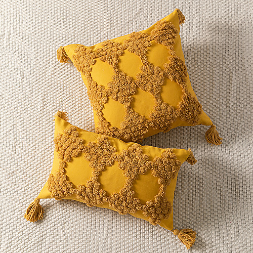 

Pillowcase Cotton Yellow Tufted Craft Tassel Sofa Cushion Cover