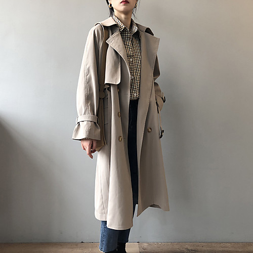 

Women's Coat Casual Fall Spring Regular Coat Regular Fit Warm Wearable Classic & Timeless Jacket Long Sleeve Solid Color Pure Color Gray blue khaki