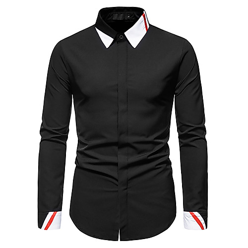 

Men's Shirt non-printing Color Block Plus Size Long Sleeve Daily Tops Fashion White Black