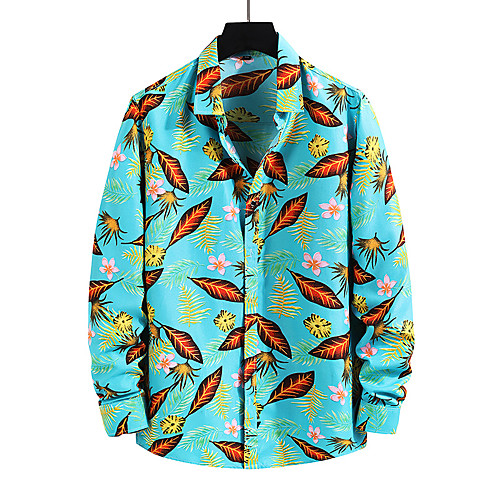 

Men's Shirt Graphic Prints Long Sleeve Street Tops Boho Blue Yellow
