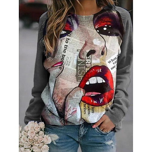 

Women's Sweatshirt Pullover Portrait Print Daily Sports Other Prints Sportswear Streetwear Hoodies Sweatshirts Gray