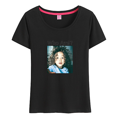 

Women's Painting T shirt Portrait Print Round Neck Basic Tops Cotton Blushing Pink White Black