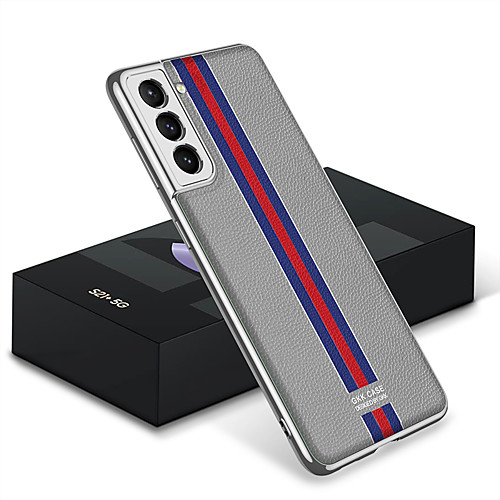 

Phone Case For Samsung Galaxy Full Body Case S21 S21 Plus S21 Ultra Plating Lines / Waves Solid Colored PU Leather PC