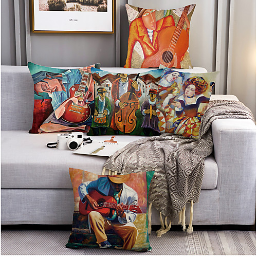 

Oil Painting Style Double Side Cushion Cover 5PC Soft Decorative Square Throw Pillow Cover Cushion Case Pillowcase for Bedroom Livingroom Superior Quality Machine Washable Outdoor Cushion for Sofa Couch Bed Chair Vintage Musician