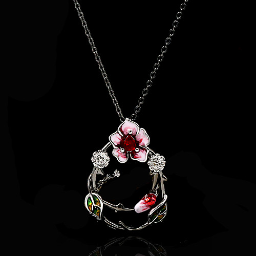 

Women's Clear Fuchsia AAA Cubic Zirconia Pendant Necklace Monogram Floral / Botanicals Artistic Rustic European Brass Black 50 cm Necklace Jewelry 1pc For Halloween Street Gift Masquerade