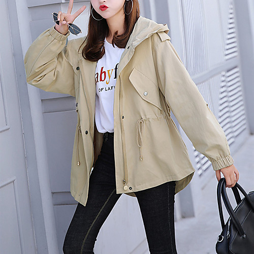 

Women's Coat Daily Wear Fall Spring Regular Coat V Neck Regular Fit Casual Jacket Solid Color Zipper Light Blue ArmyGreen