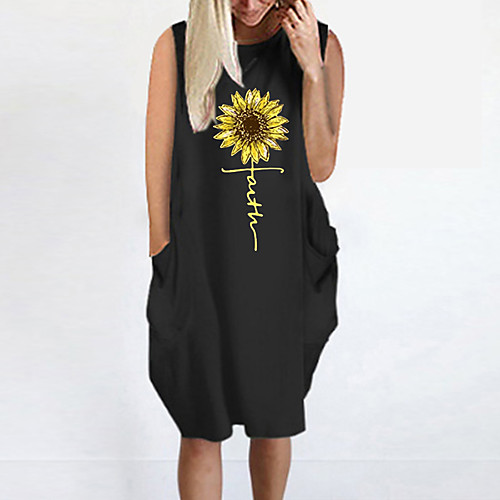 

Women's T Shirt Dress Tee Dress Knee Length Dress Blue Yellow Fuchsia Gray Green White Black Sleeveless Floral Summer Round Neck Casual Oversized 2021 S M L XL XXL 3XL 4XL 5XL