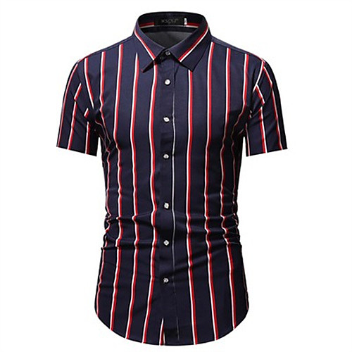 

Men's T shirt Striped Short Sleeve Daily Tops Casual White Navy Blue