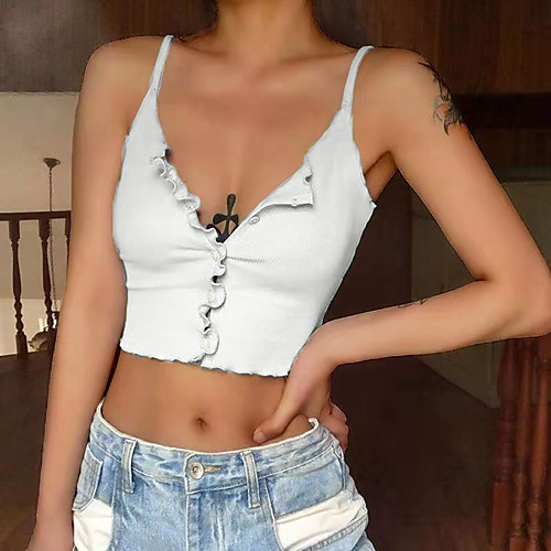 

Women's Tank Top Vest Plain V Neck Basic Streetwear Tops Yellow Blushing Pink Green