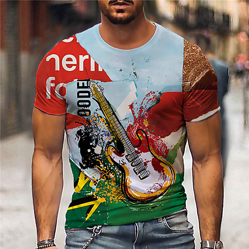 

Men's Unisex Tee T shirt Shirt 3D Print Graphic Prints Guitar Print Short Sleeve Daily Tops Casual Designer Big and Tall Blue