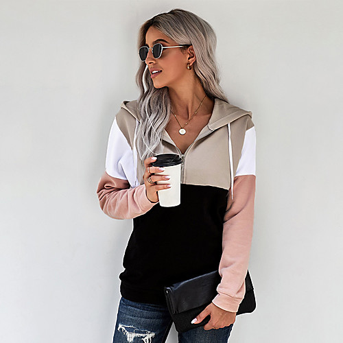 

Women's Hoodie Sweatshirt Color Block Zipper Patchwork Casual Daily Sports Sportswear Streetwear Hoodies Sweatshirts Blushing Pink Gray Orange