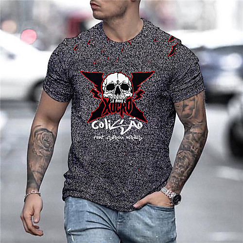 

Men's Unisex Tee T shirt Shirt 3D Print Graphic Prints Skull Print Short Sleeve Daily Tops Casual Designer Big and Tall Gray