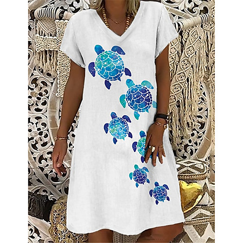 

Women's T Shirt Dress Tee Dress Knee Length Dress White Short Sleeve Print Animal Print Spring Summer V Neck Casual Holiday 2021 S M L XL XXL 3XL