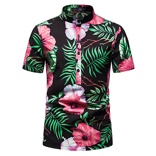 

Men's Shirt Graphic Short Sleeve Casual Tops Fashion Vintage Hawaiian Black