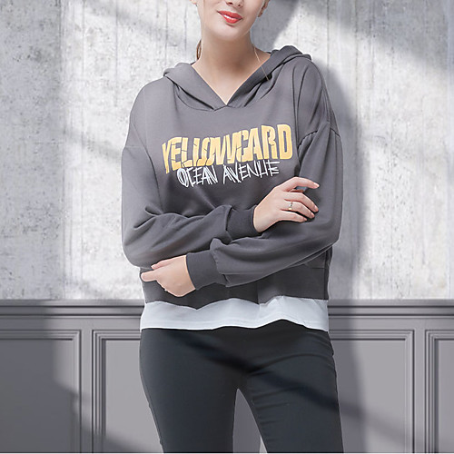 

Women's Hoodie Sweatshirt Color Block Print Casual Daily Sports Other Prints Sportswear Streetwear Hoodies Sweatshirts Gray