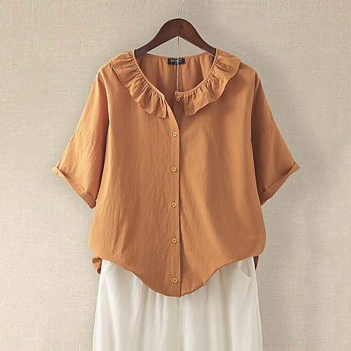 

Women's Plus Size Tops T shirt Shirt Plain Button Half Sleeve Crewneck Basic Summer Green Orange Big Size L XL XXL 3XL 4XL