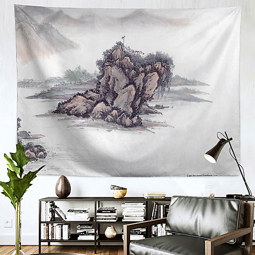 

Chinese Ink Painting Style Wall Tapestry Art Decor Blanket Curtain Hanging Home Bedroom Living Room Decoration Polyester