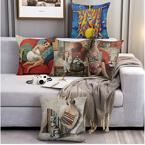 

Vintage Double Side Cushion Cover 5PC Soft Decorative Square Throw Pillow Cover Cushion Case Pillowcase for Bedroom Livingroom Superior Quality Machine Washable Outdoor Cushion for Sofa Couch Bed Chair