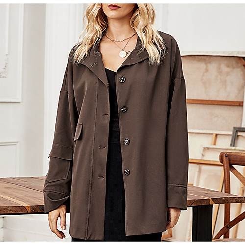 

Women's Coat Casual / Daily Summer Long Coat Shirt Collar Regular Fit Casual Jacket Solid Color Others Brown