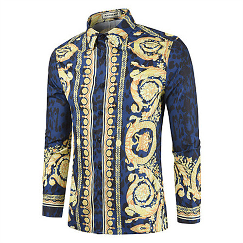 

Men's Shirt Cheetah Print Long Sleeve Daily Tops Casual Yellow Navy Blue