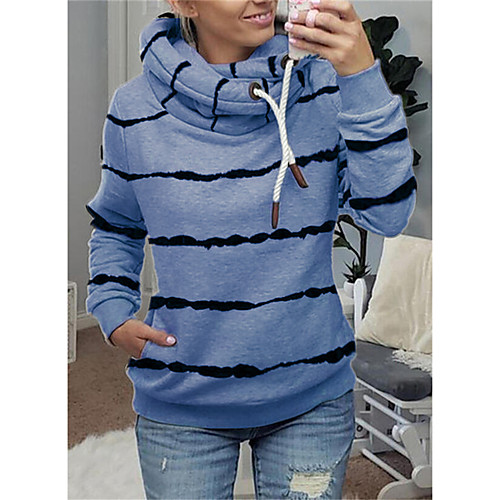 

Women's Plus Size Tops Hoodie Sweatshirt Stripes Long Sleeve Hooded Blue Blushing Pink Red Wine Big Size L XL 2XL 3XL 4XL