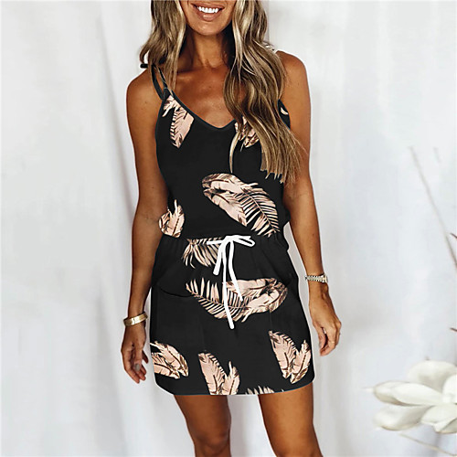 

Women's Strap Dress Short Mini Dress Blue Yellow Gray White Black Beige Sleeveless Print Lace up Print Summer V Neck Casual 2021 S M L XL XXL / Cotton