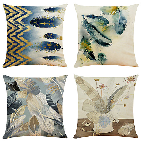 

Feather Double Side Cushion Cover 4PC Soft Decorative Square Throw Pillow Cover Cushion Case Pillowcase for Bedroom Livingroom Superior Quality Machine Washable Outdoor Cushion for Sofa Couch Bed Chair Garden Theme