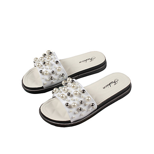 

Women's Slippers & Flip-Flops Flat Heel Open Toe Daily Home PVC Imitation Pearl Solid Colored Green White Black