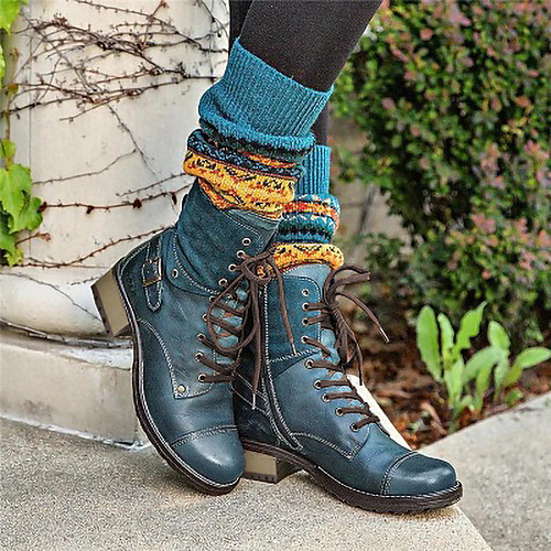 

Women's Boots Block Heel Boots Combat Boots Block Heel Round Toe Mid Calf Boots Booties Ankle Boots Basic Casual Daily Walking Shoes PU Solid Colored Black / Red Blue Green / Booties / Ankle Boots