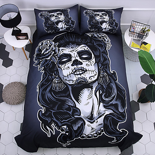 

Bedding Set Beauty Skull Bedding Black Rose Skeleton Bed Cover 3 Piece Galaxy Duvet Cover Gothic Bedspread(1 Duvet Cover 2 Pillow Shams)