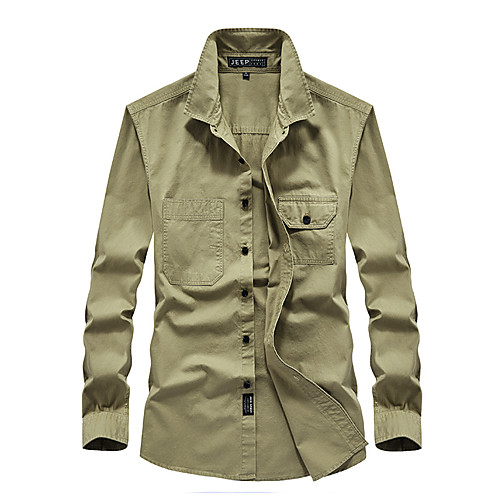 

Men's Shirt Solid Color Long Sleeve Casual Tops Cotton Business Lightweight Basic Blue Army Green Khaki