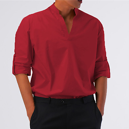 

Men's Shirt Plain Patchwork Long Sleeve Casual Tops Business Simple Lightweight Basic White Black Red