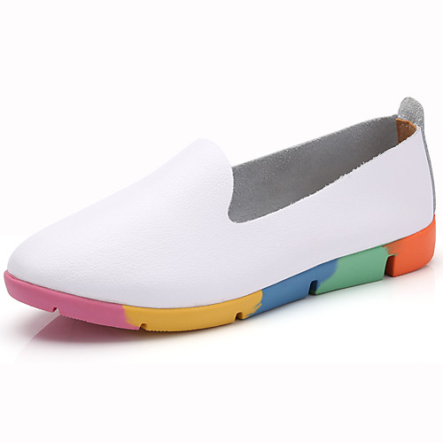 

Women's Loafers & Slip-Ons Flat Heel Round Toe Booties Ankle Boots Daily Work Leather Solid Colored White Black Brown
