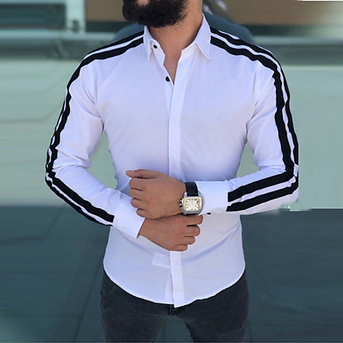 

Men's Shirt Plain Striped Solid Color Long Sleeve Casual Tops Casual Soft Breathable Green White Black