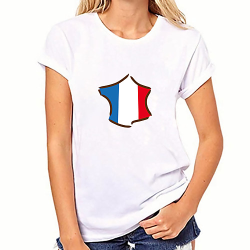 

Women's Painting T shirt Paris La Tour Eiffel Print Round Neck Basic Tops Cotton Blue White Red