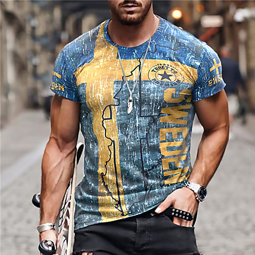 

Men's Unisex Tee T shirt Shirt 3D Print Graphic Prints Letter Print Short Sleeve Daily Tops Casual Designer Big and Tall Blue