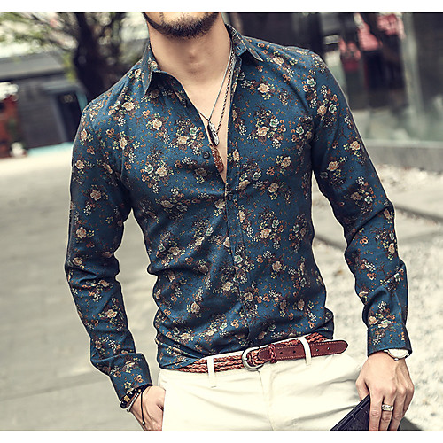 

Men's Shirt Other Prints Floral Long Sleeve Daily Tops Cool Wine Green