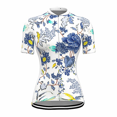 

21Grams Women's Short Sleeve Cycling Jersey Summer Spandex White Floral Botanical Bike Top Mountain Bike MTB Road Bike Cycling Quick Dry Moisture Wicking Sports Clothing Apparel / Stretchy