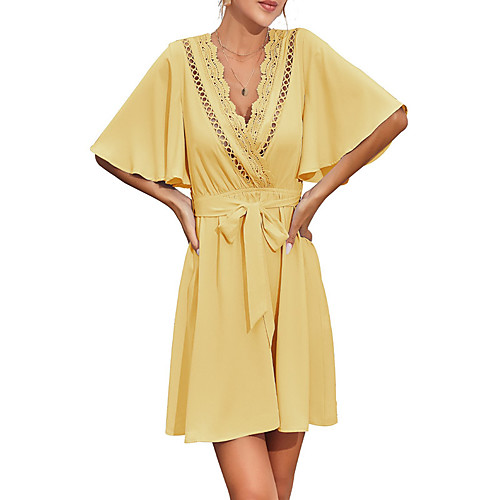 

Women's A Line Dress Short Mini Dress Aqua green Blue Yellow Blushing Pink Short Sleeve Solid Color Summer Casual Sexy 2021 S M L XL