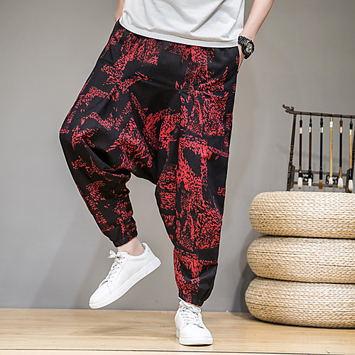 

Men's Chinoiserie Folk Style Outdoor Daily Home Jogger Chinos Pants Solid Colored Ankle-Length Baggy Drawstring White Black Red Light Green