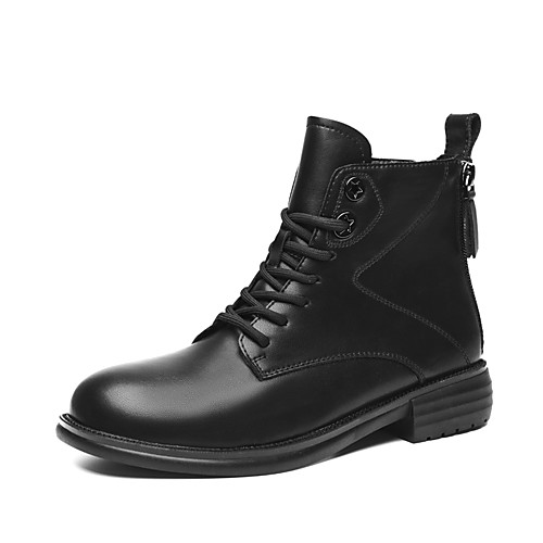 

Women's Boots Combat Boots Flat Heel Round Toe Booties Ankle Boots Daily Work Leather Solid Colored Black