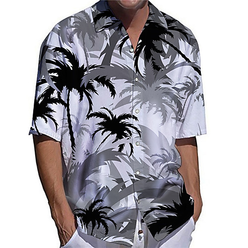 

Men's Shirt 3D Print Coconut Tree Plus Size 3D Print Button-Down Short Sleeve Casual Tops Casual Fashion Breathable Comfortable Gray