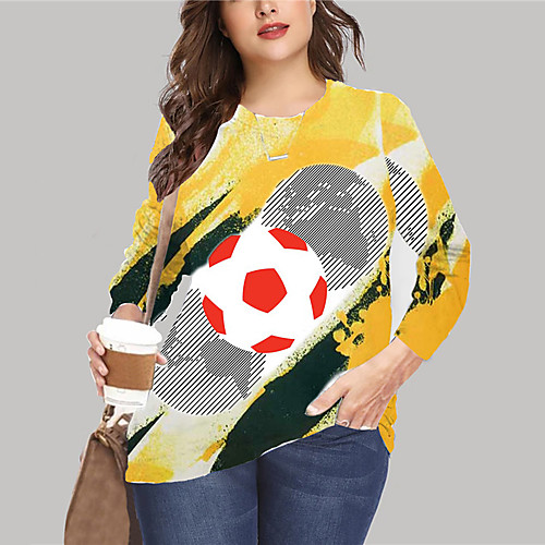 

Women's Plus Size Tops Sweatshirt Pullover Sweatshirt Graphic Print Long Sleeve Crewneck Basic Dark Yellow Blue Yellow Big Size XL XXL 3XL 4XL 5XL / Holiday