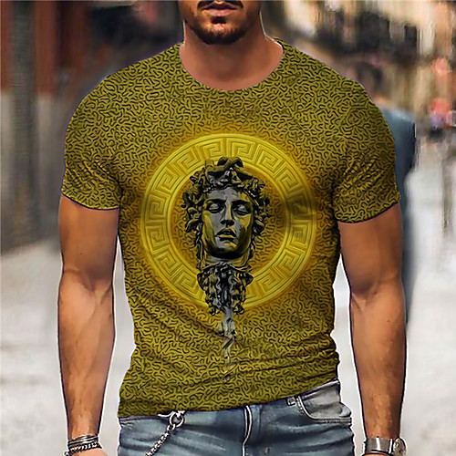 

Men's Unisex Tee T shirt Shirt 3D Print Graphic Prints Statue Print Short Sleeve Daily Tops Casual Designer Big and Tall Yellow