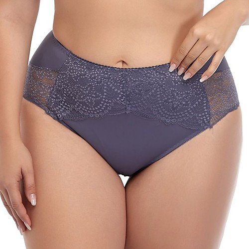 

Women's Lace Briefs Underwear Mid Rise Cotton Purple gray 1XL