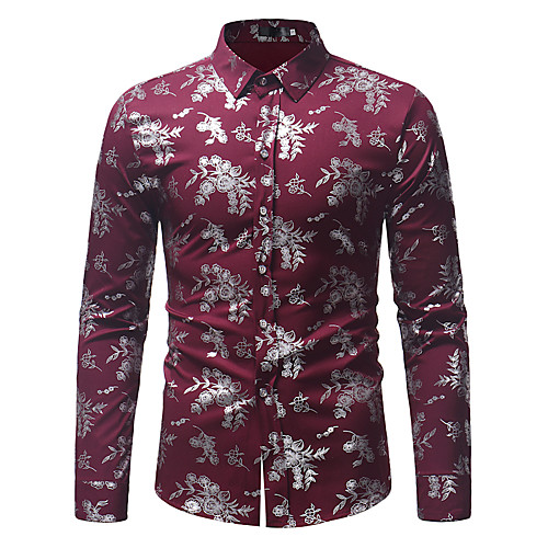

Men's Shirt Other Prints Floral Graphic Long Sleeve Weekend Tops Business Lightweight Wine Black Navy Blue