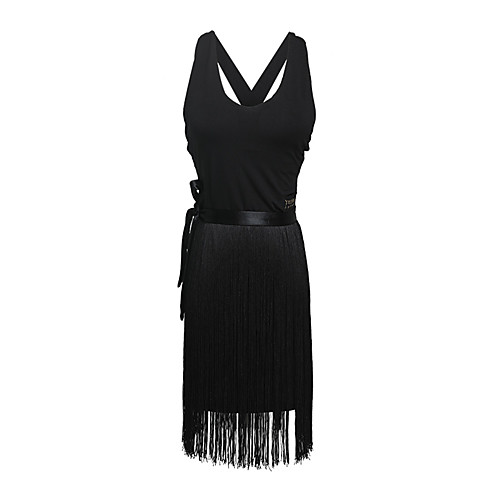 

Latin Dance Dress Tassel Women's Training Performance Sleeveless Natural Crystal Cotton