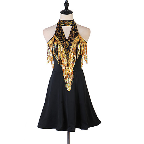 

Latin Dance Dress Paillette Women's Training Performance Sleeveless Natural Chinlon