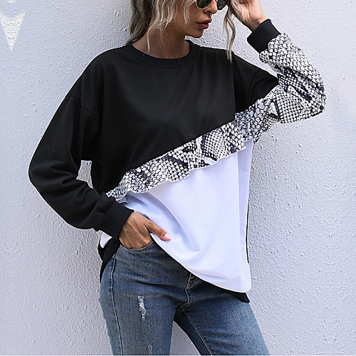 

Women's Sweatshirt Pullover Color Block Print Casual Daily Sports Other Prints Sportswear Streetwear Hoodies Sweatshirts Black
