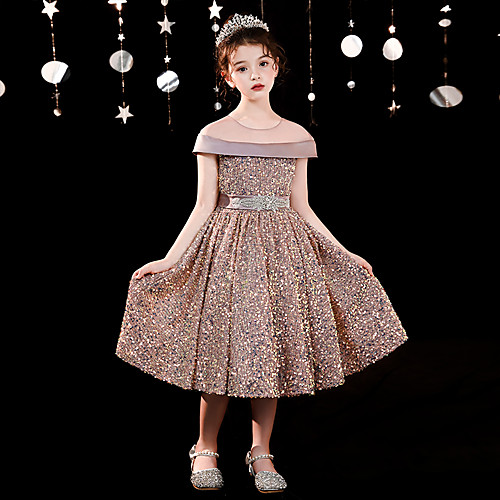 

Princess Tea Length Flower Girl Dresses Party Chiffon Sleeveless Off Shoulder with Sash / Ribbon